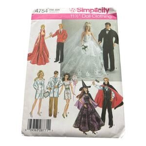 11 inch Doll- Costume Clothes Patterns- toys girls wedding, doctor, uncut
